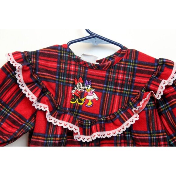 Vtg 90s Disney Plaid Classic Nightgown sz 2T Red Flannel Minnie Daisy Holiday - Picture 3 of 8
